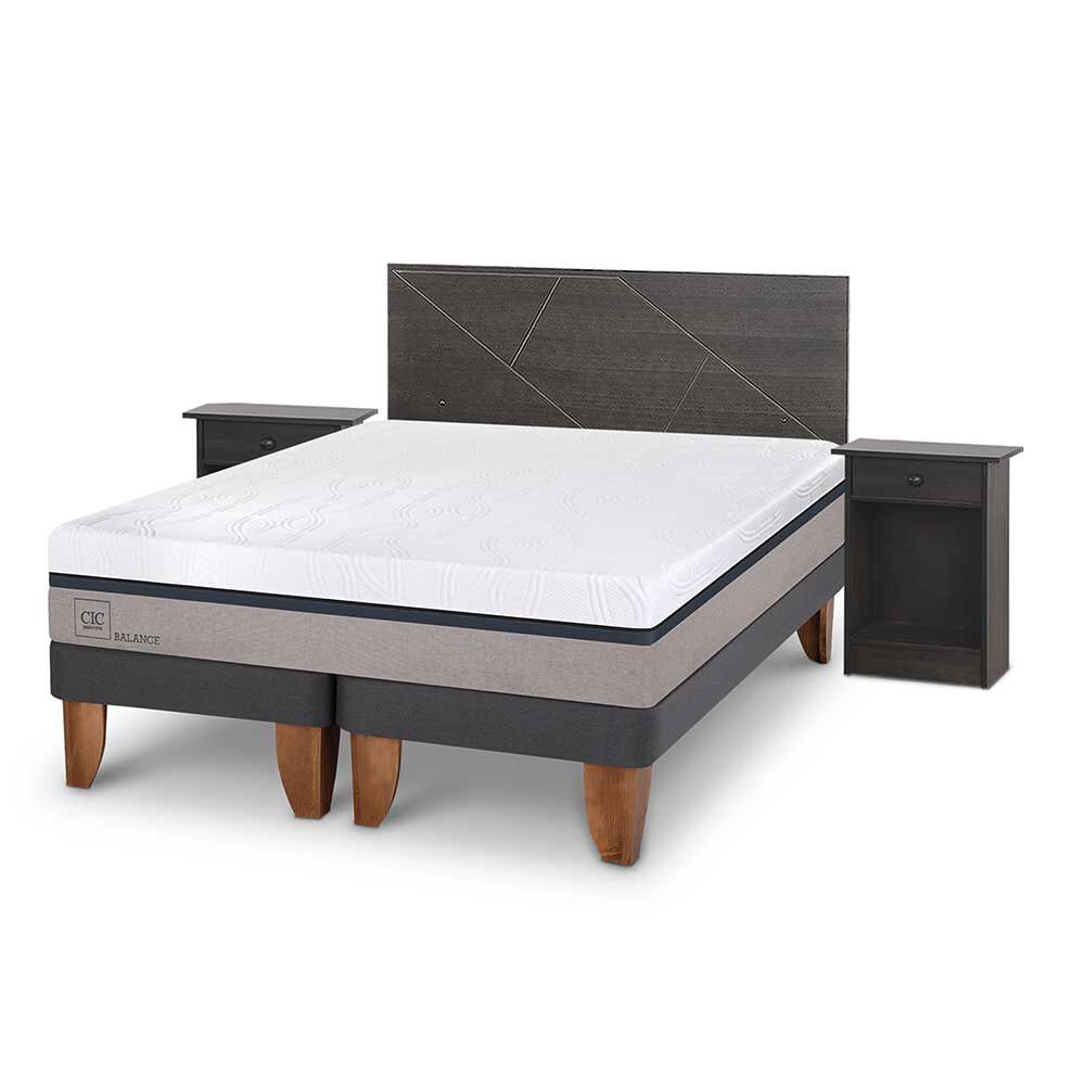 Cama Europea CIC Base Dividida King Balance + Respaldo + 2 Veladores Villarrica