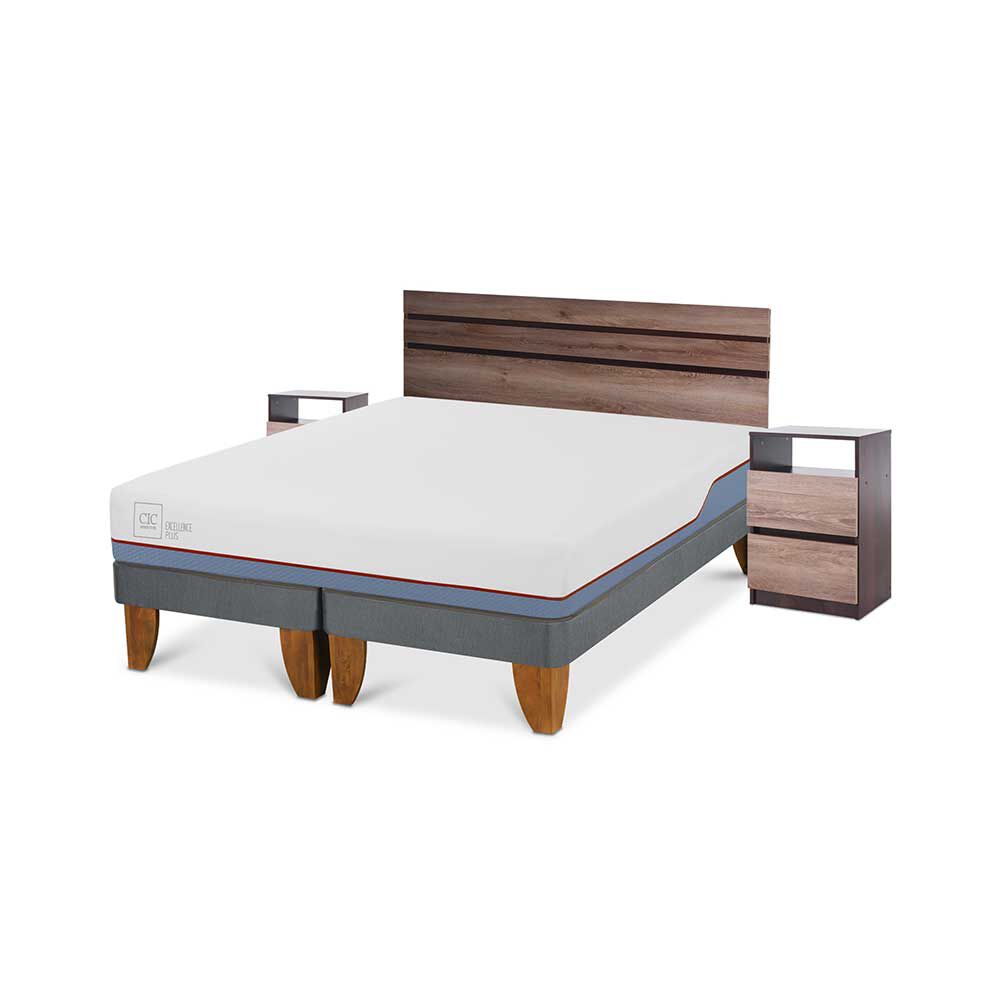 Cama Europea CIC Base Dividida 2 Plazas Excellence Plus + Respaldo + 2 Veladores