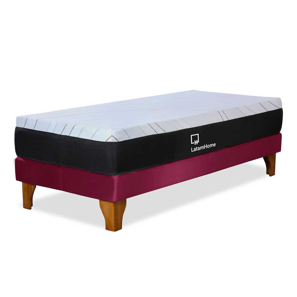 Cama Europea Latam Home 1,5 Plazas Zen Top Foam Hybrid Velvet Burdeo