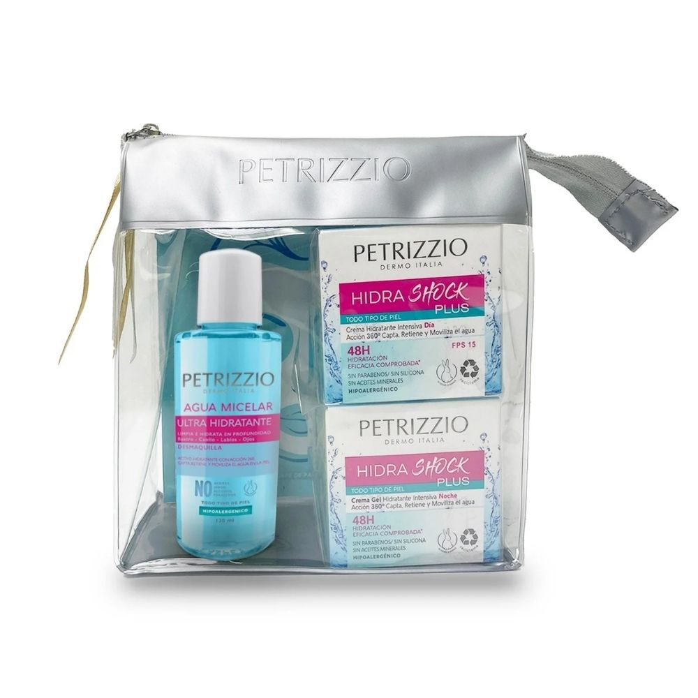 Set Cremas Día + Noche HidraShock Plus + Mascarilla Facial + Agua Micelar Petrizzio Dermo