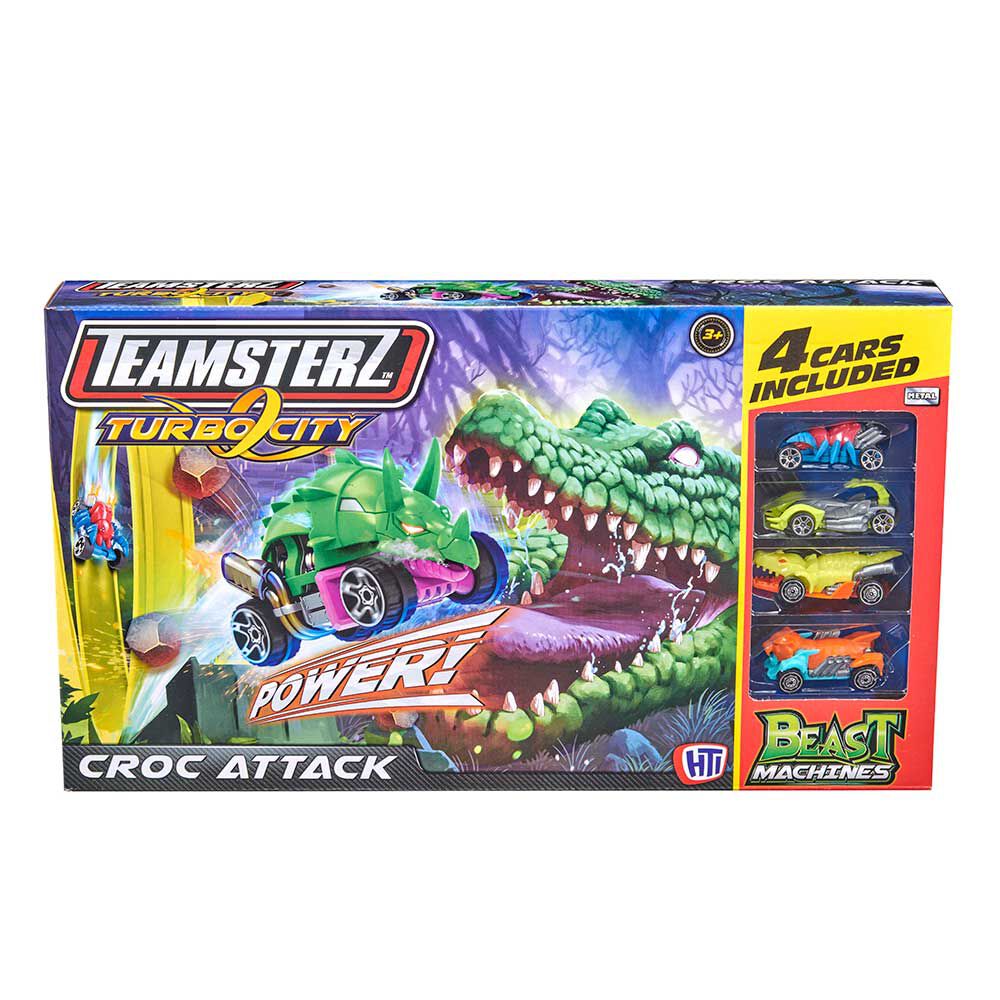 Pista de Auto Croc Attack Incluye 4 Autos Teamsterz