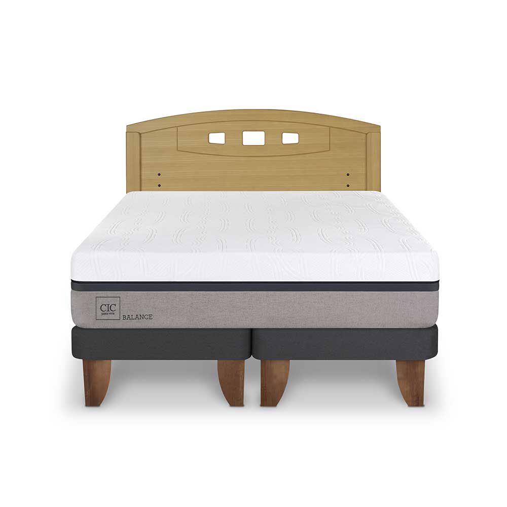 Cama Europea CIC Base Dividida 2 Plazas Balance + Respaldo Gales Mostaza