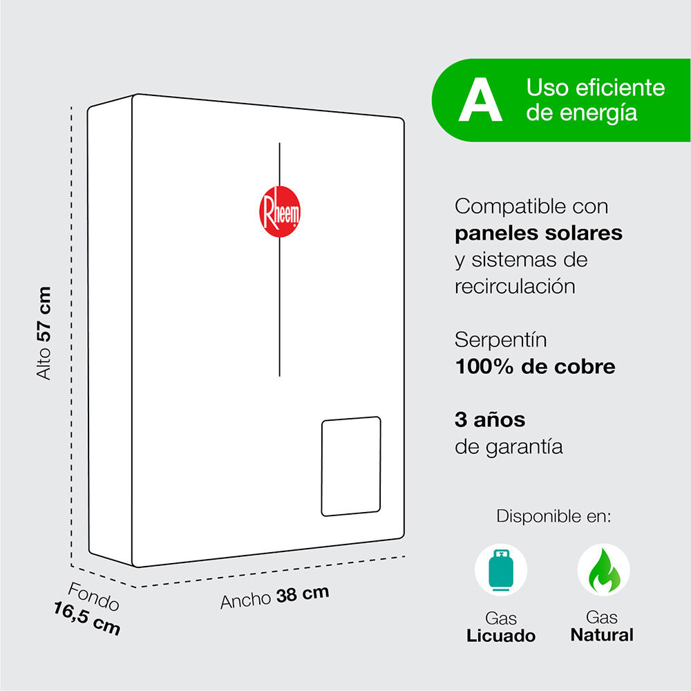 Calefont Gas Licuado Rheem Tiro Forzado Digital  18 lts.