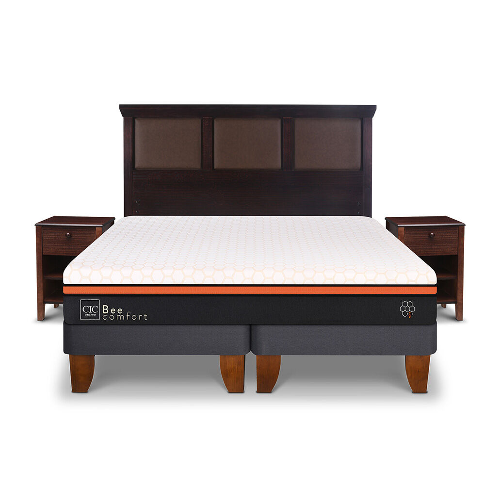 Cama Europea CIC Base Dividida King Bee Comfort + Respaldo + 2 Veladores