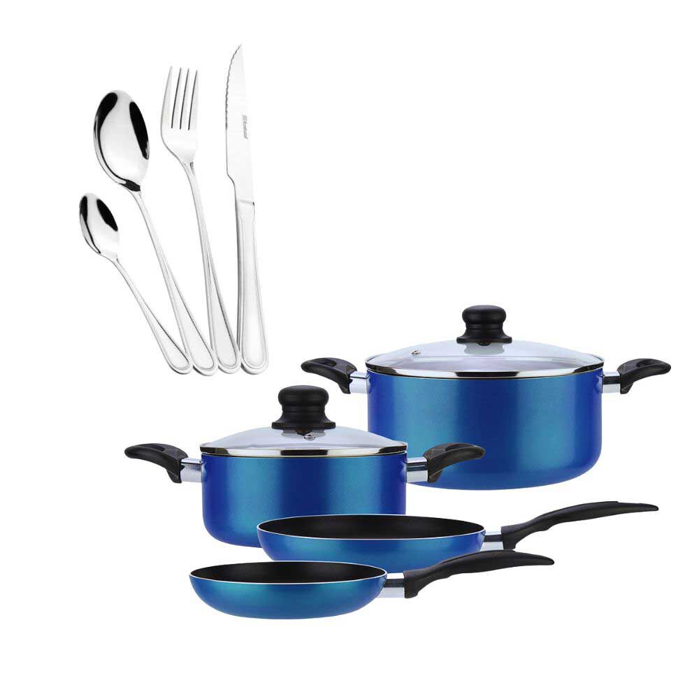 Batería de Cocina Aluminio Fantuzzi Gourmet 6 Piezas Azul + Juego de Cubiertos Fantuzzi Parma 24 Piezas