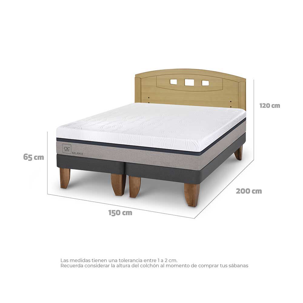 Cama Europea CIC Base Dividida 2 Plazas Balance + Respaldo Gales Mostaza