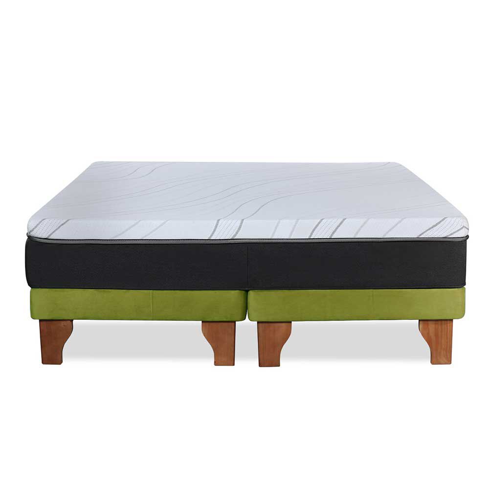 Cama Europea Latam Home Base Dividida King Zen Top Spring Soft Velvet Pistacho