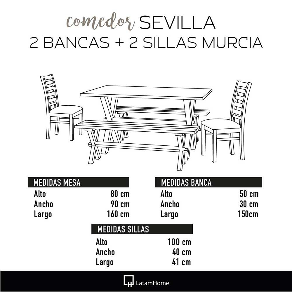 Juego de Comedor Latam Home Sevilla Murcia 2 Sillas + 2 Bancas PU Chocolate