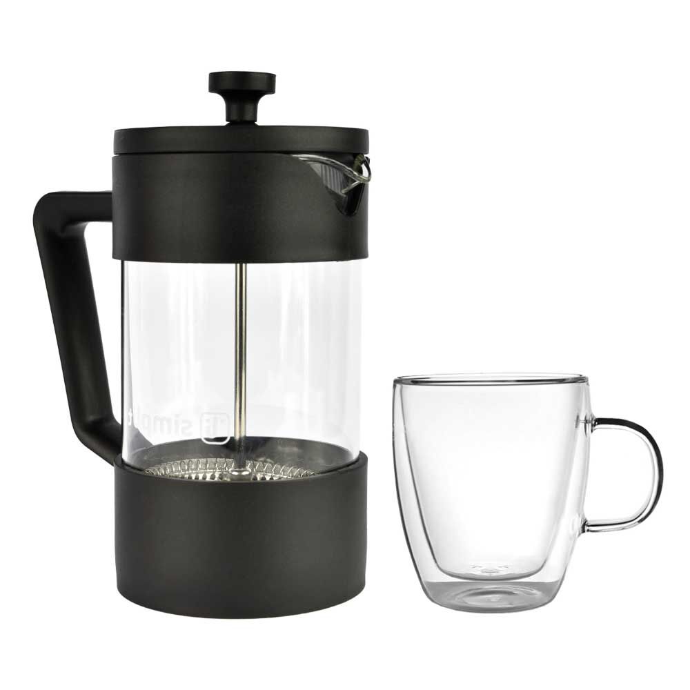 Pack Cafetera Francesa 600 ml +Taza Doble Pared 350 ml Simplit Negro