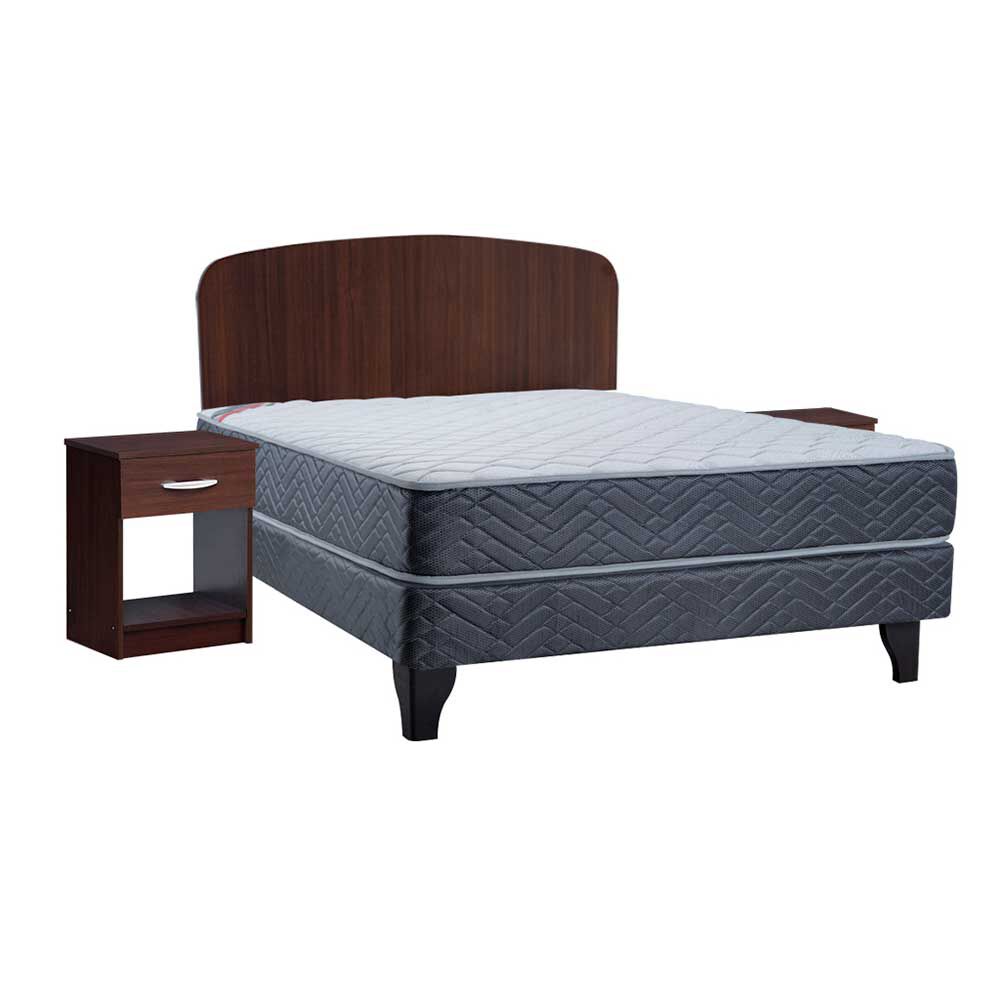 Cama Europea Celta 2 Plazas New Mega + Respaldo + 2 Veladores Asturias