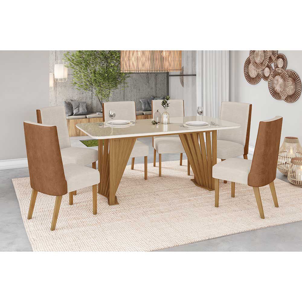 Juego de Comedor Home Mobili Bilbao 6 Sillas Café Blanco Off