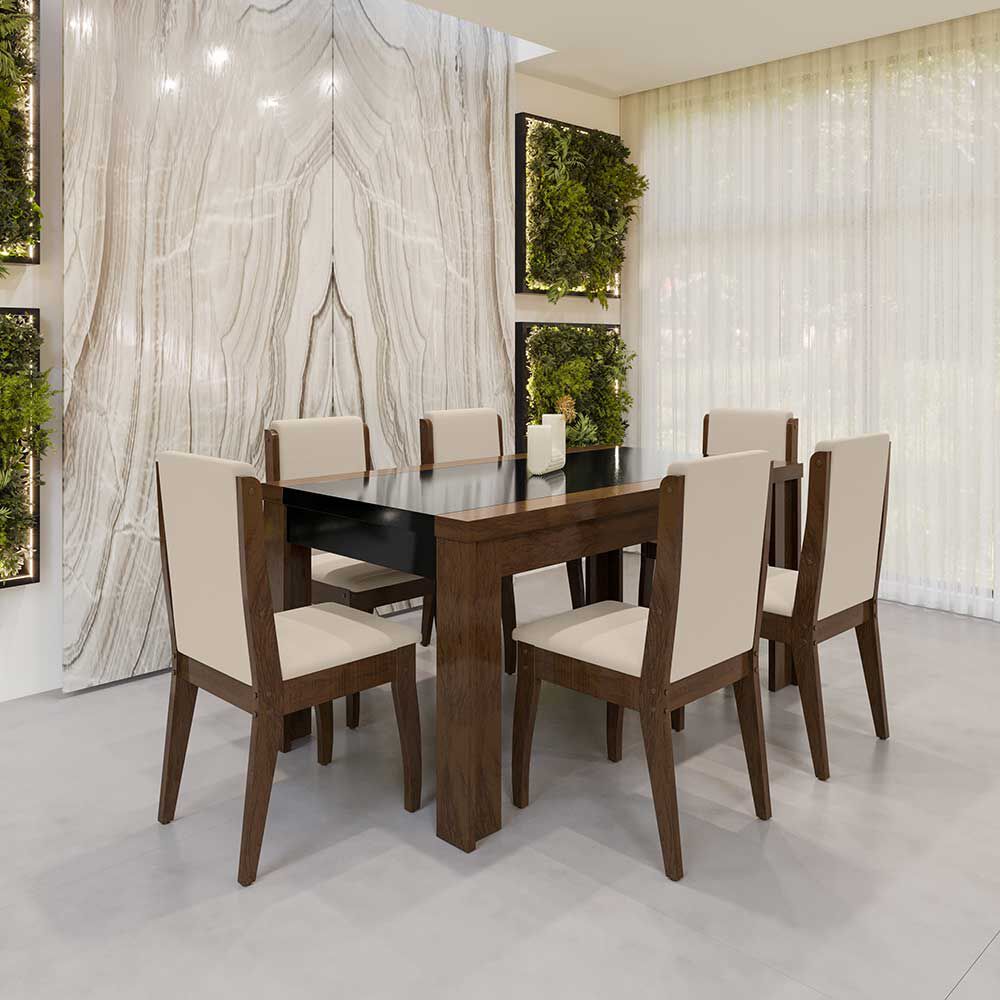 Juego de Comedor Decocasa Lorenzi 6 Sillas Nogal Negro Beige