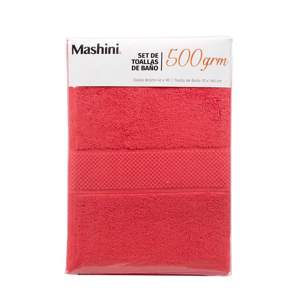 Set 2 Toallas de Baño Mashini Liso 70 x 140 cm Rojo