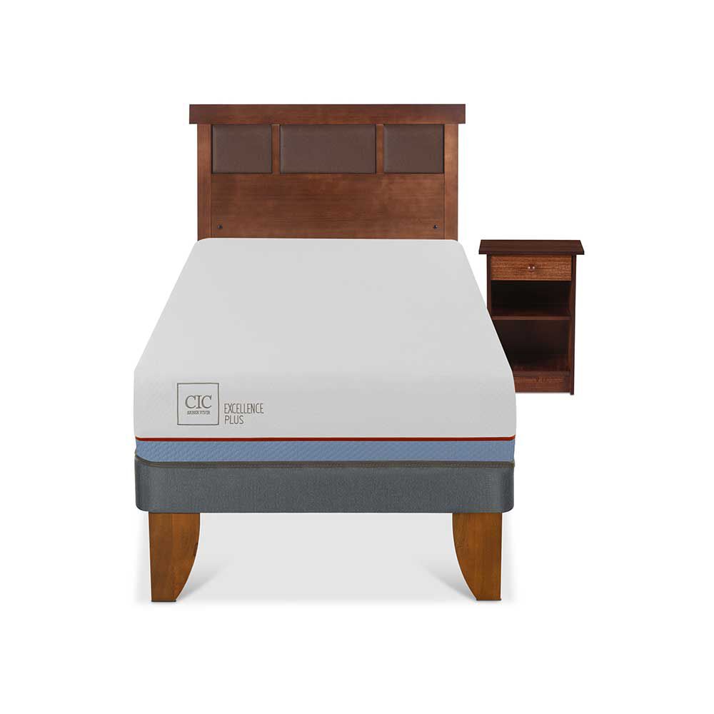 Cama Europea CIC 1 Plaza Excellence Plus + Respaldo + Velador New Dublin Caramel