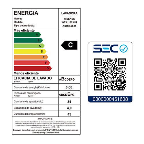 Lavadora Automática Hisense WT3J1323UT 13 kg.