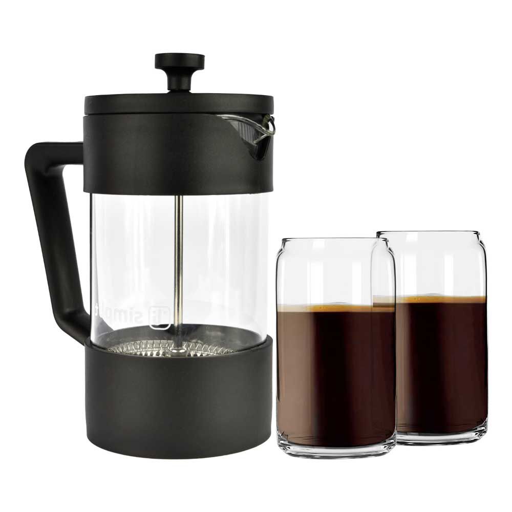 Pack Cafetera Francesa 600 ml + Set 2 Vasos 550 ml Simplit Negro