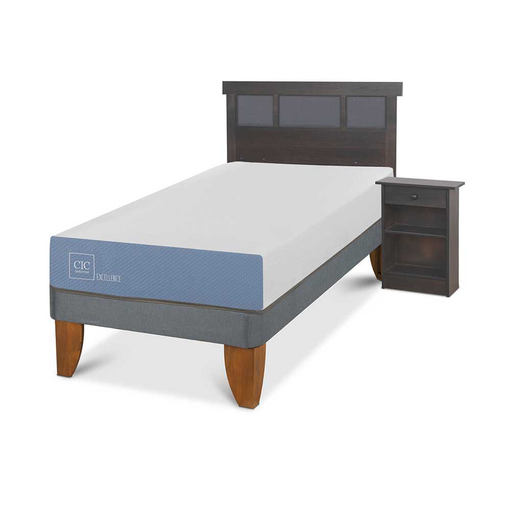 Cama Europea CIC 1 Plaza Excellence + Respaldo + Velador Dublin