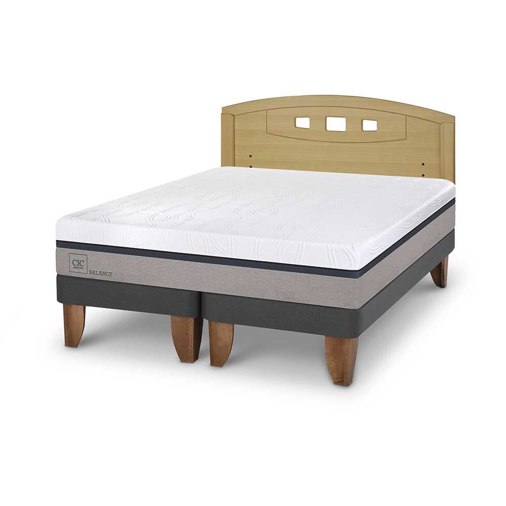 Cama Europea CIC Base Dividida 2 Plazas Balance + Respaldo Gales Mostaza