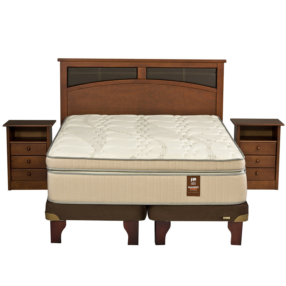 Cama Europea Flex Base Dividida King Máximo Cobre  + Respaldo + 2 Veladores Castell