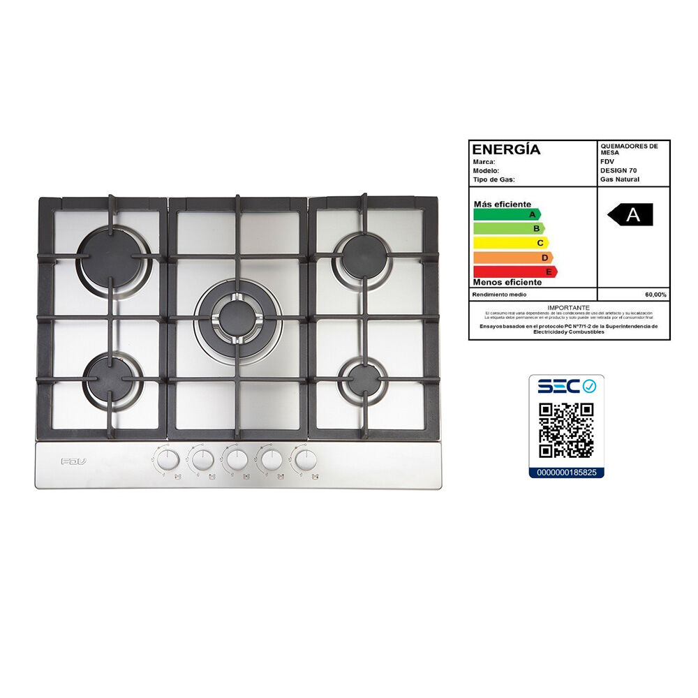 Encimera a Gas y Eléctrica FDV Design 70 5GLSTX Nat