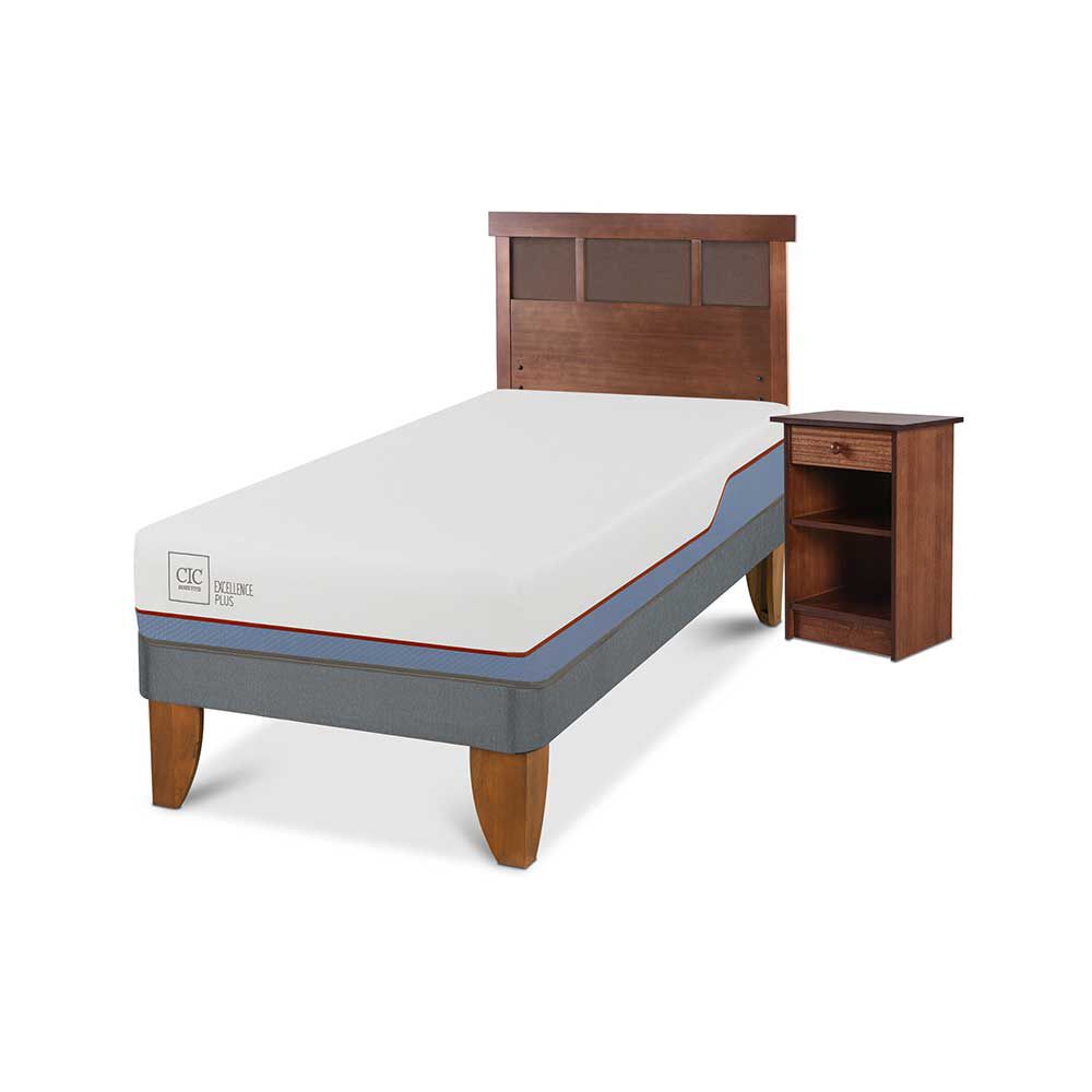 Cama Europea CIC 1 Plaza Excellence Plus + Respaldo + Velador New Dublin Caramel