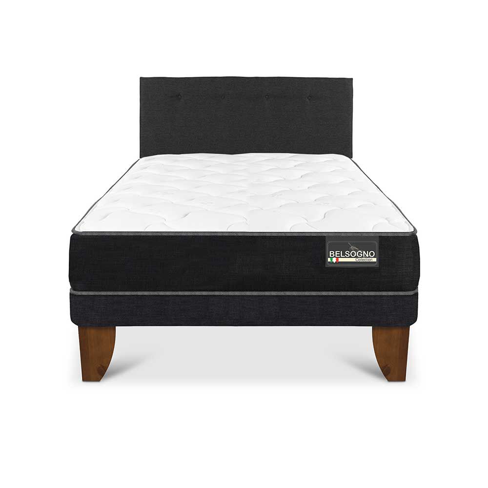 Cama Europea Belsogno 1,5 Plazas Plus + Respaldo Black