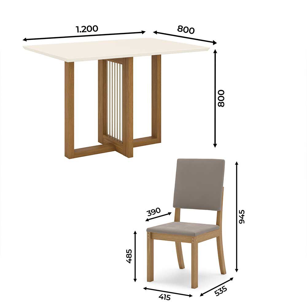 Juego de Comedor Home Mobili Lana 4 Sillas Blanco Off Rústico