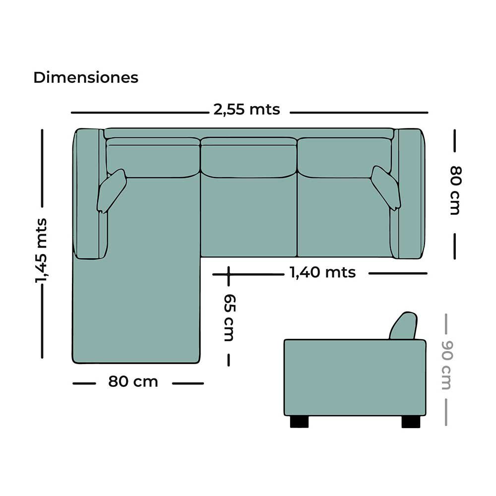 Sofá Seccional Izquierdo Living Factory Barcelo 3 Cuerpos Menta