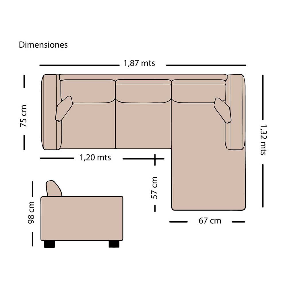 Sofá Seccional Derecho Living Factory Eko 3 Cuerpos Beige