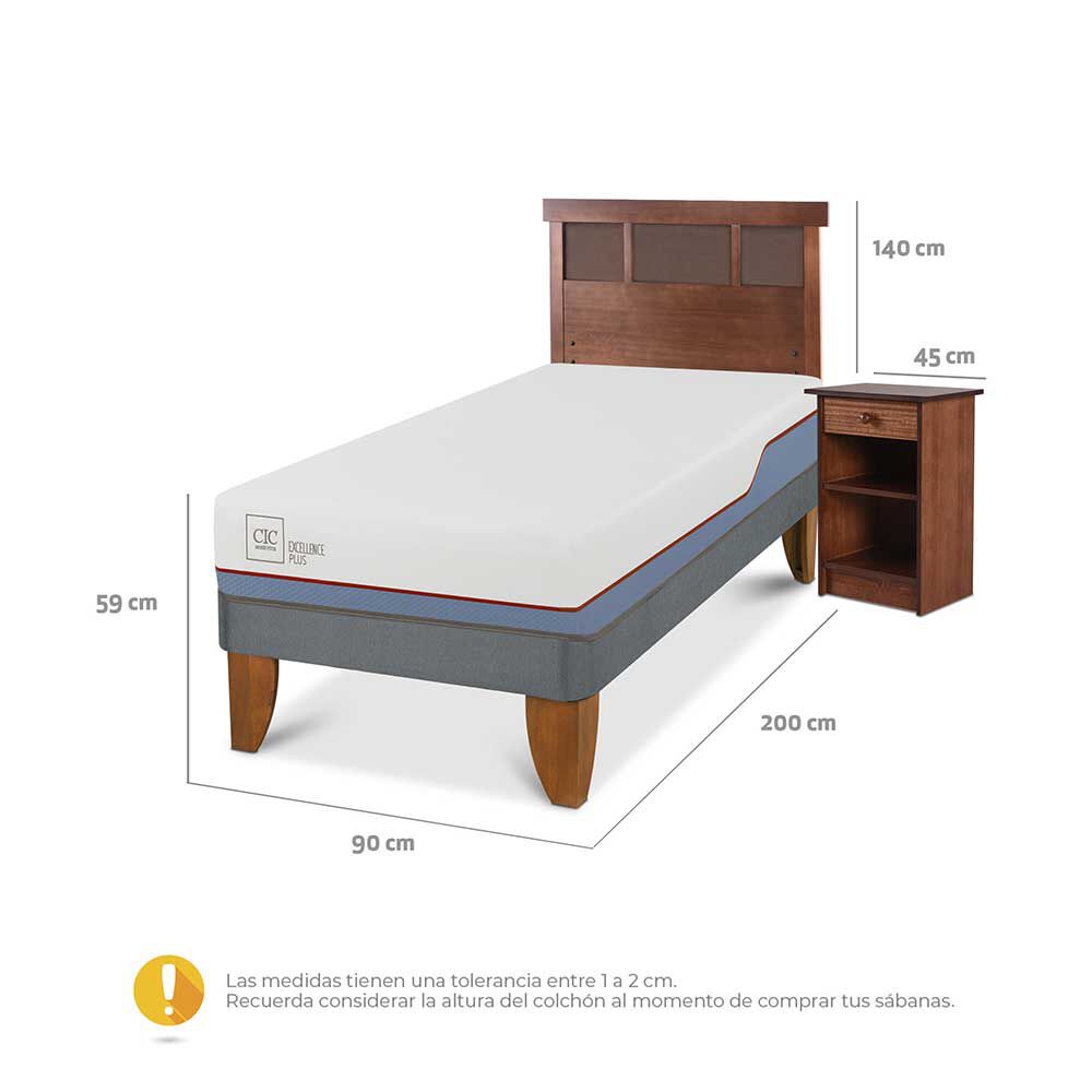 Cama Europea CIC 1 Plaza Excellence Plus + Respaldo + Velador New Dublin Caramel