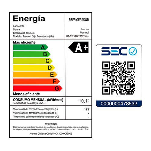 Refrigerador Frío Directo Hisense HRO179RD 177 lts.