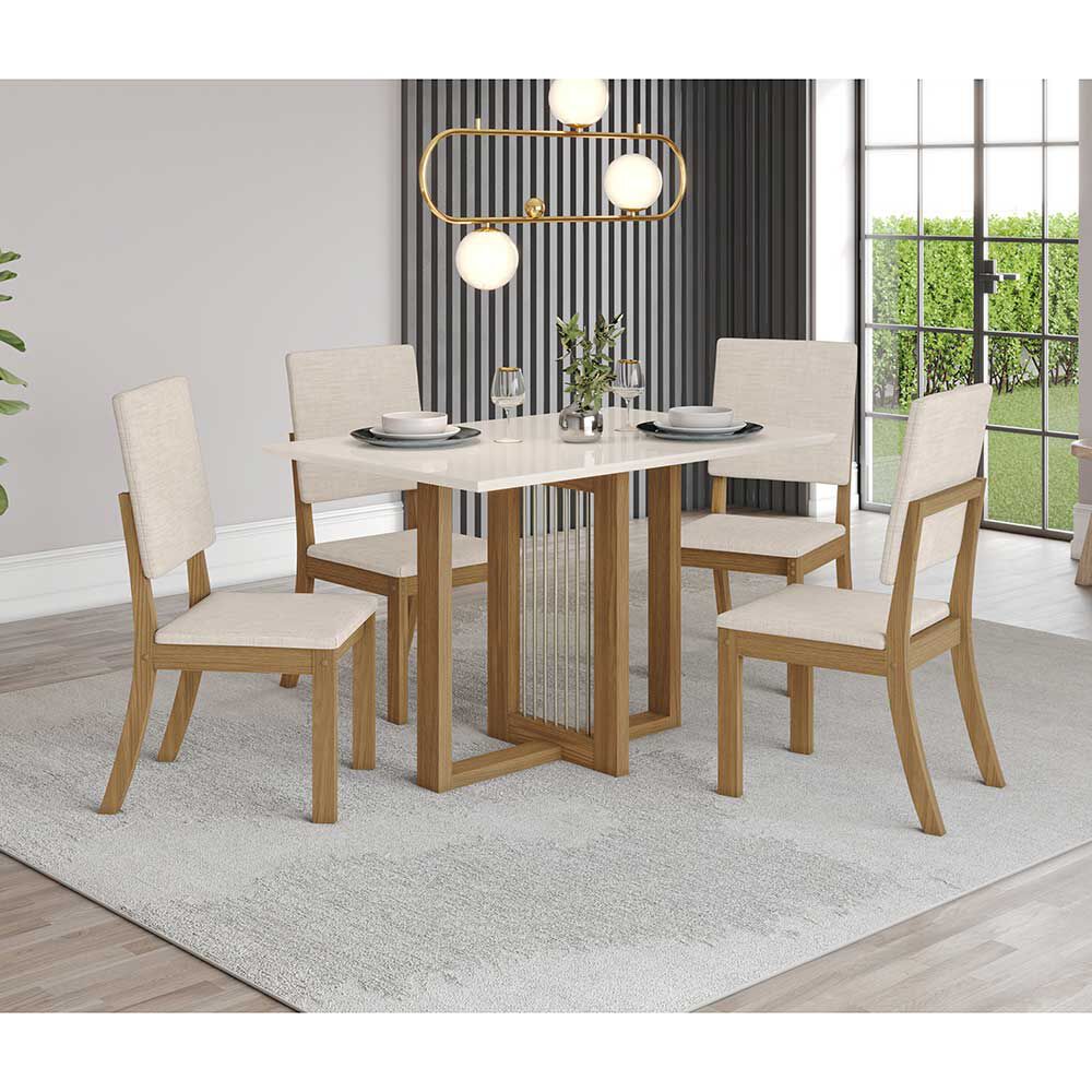 Juego de Comedor Home Mobili Dicion 4 Sillas Blanco Off Café