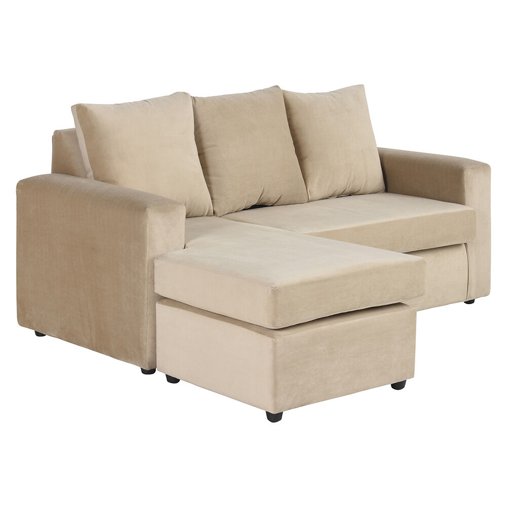 Sofá Seccional Bodevir Cali 3 Cuerpos + 2 Pouf Beige