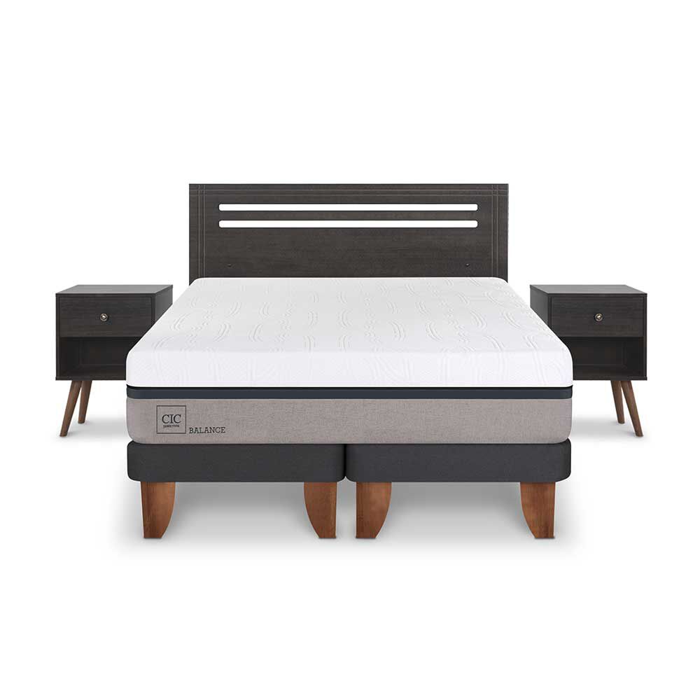 Cama Europea CIC Base Dividida 2 Plazas Balance + Respaldo + 2 Veladores Munich