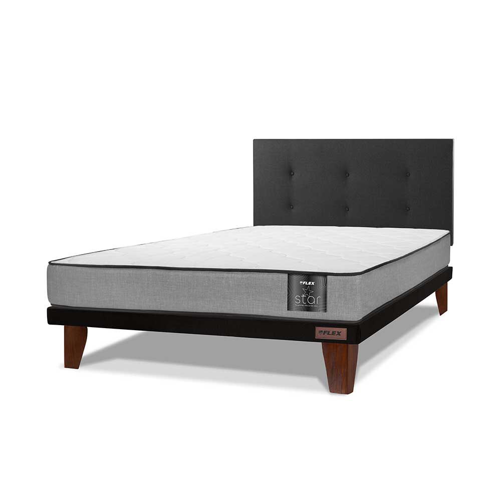 Cama Europea Flex 2 Plazas Star + Respaldo Royal Negro