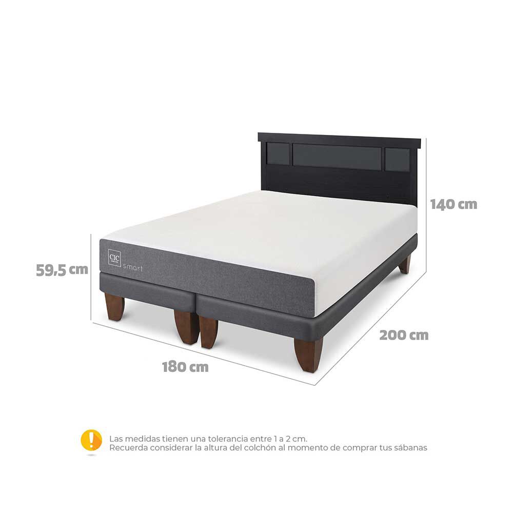 Cama Europea CIC Base Dividida King Smart + Respaldo Dublin Negro