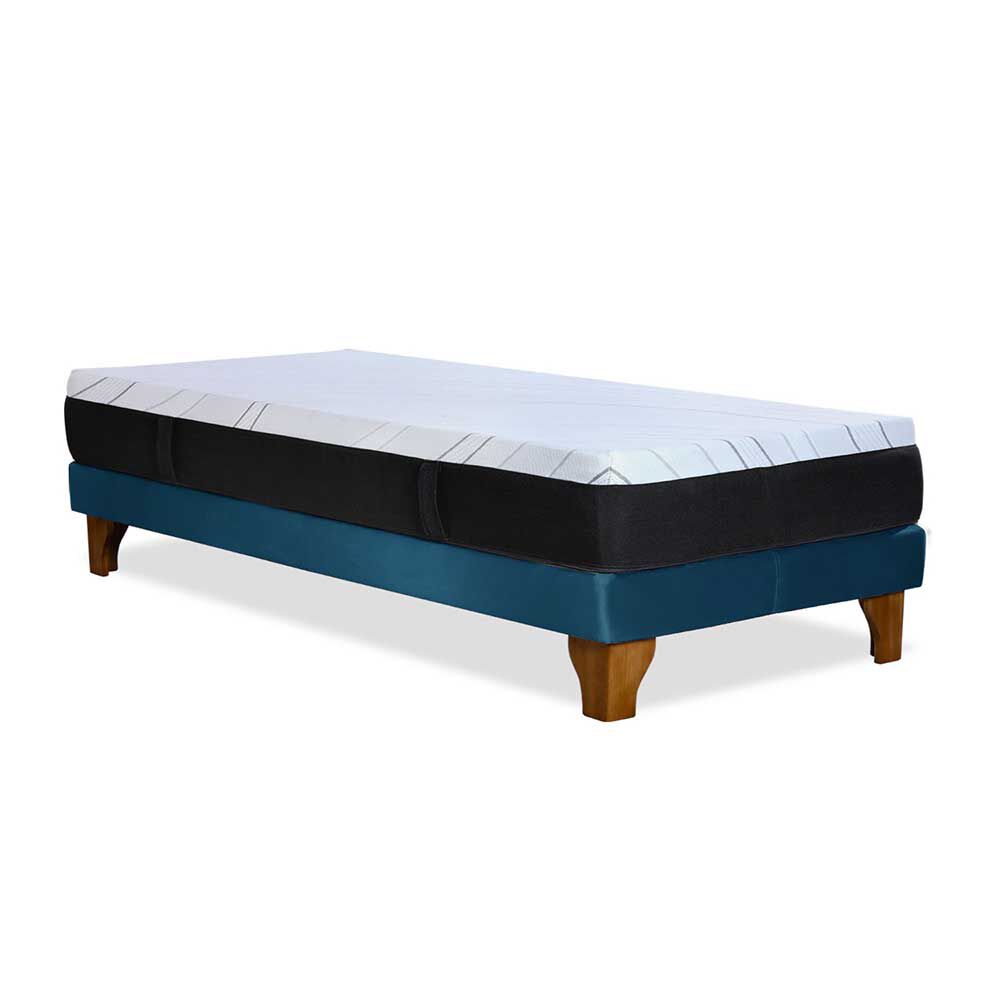 Cama Europea Latam Home 1,5 Plazas Zen Top Foam Hybrid Velvet Azul Petróleo