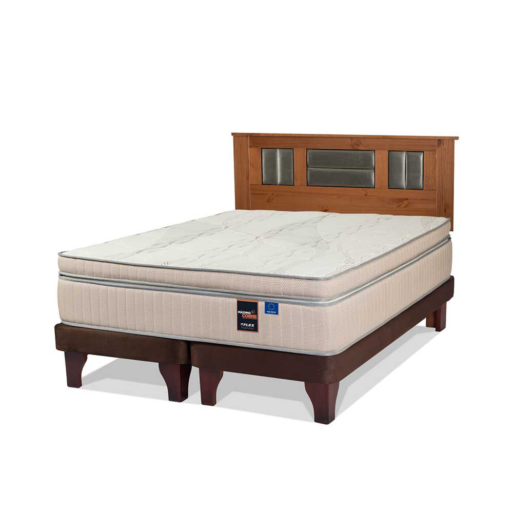 Cama Europea Flex Base Dividida 2 Plazas Máximo Cobre + Respaldo Lorraine