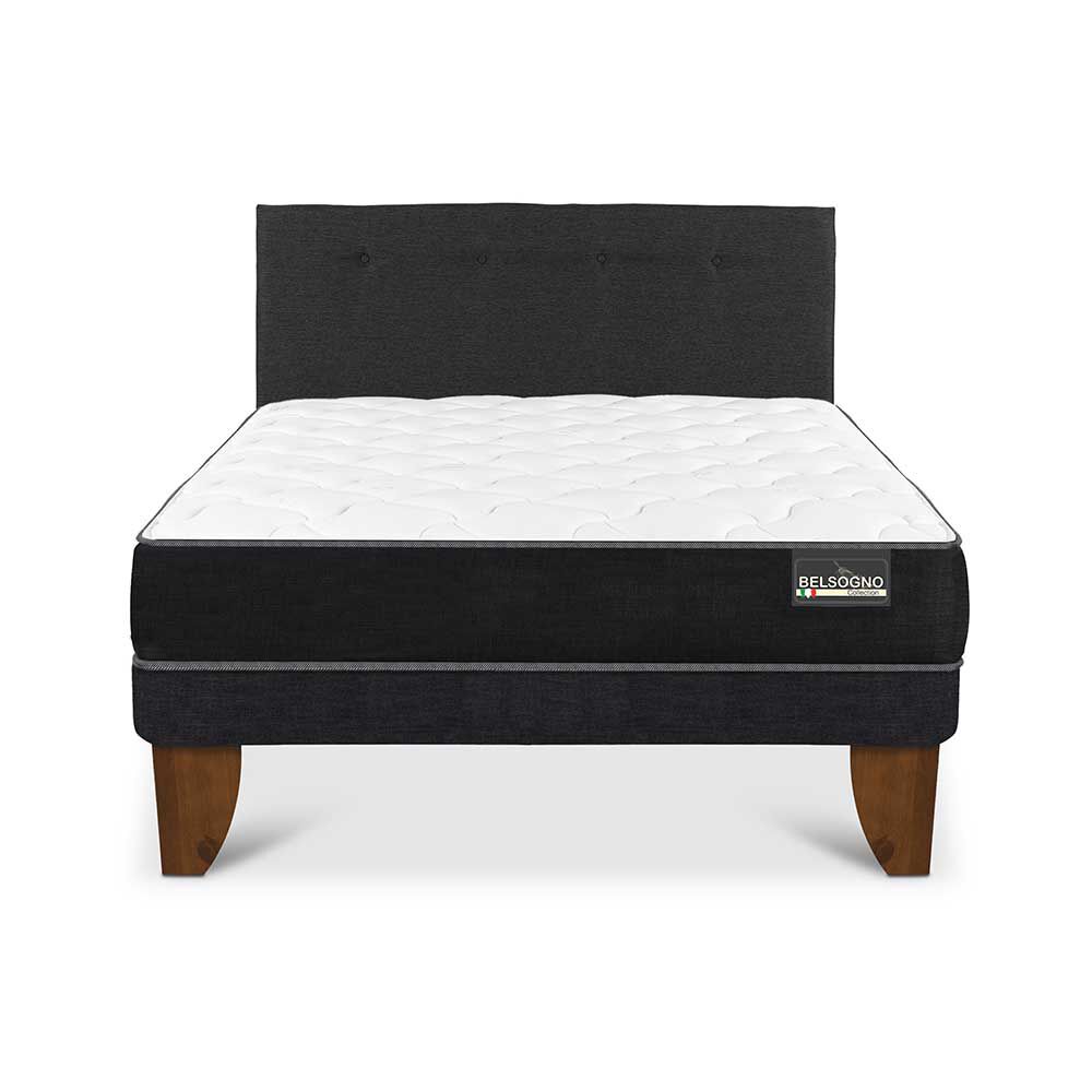 Cama Europea Belsogno 2 Plazas Plus + Respaldo Black