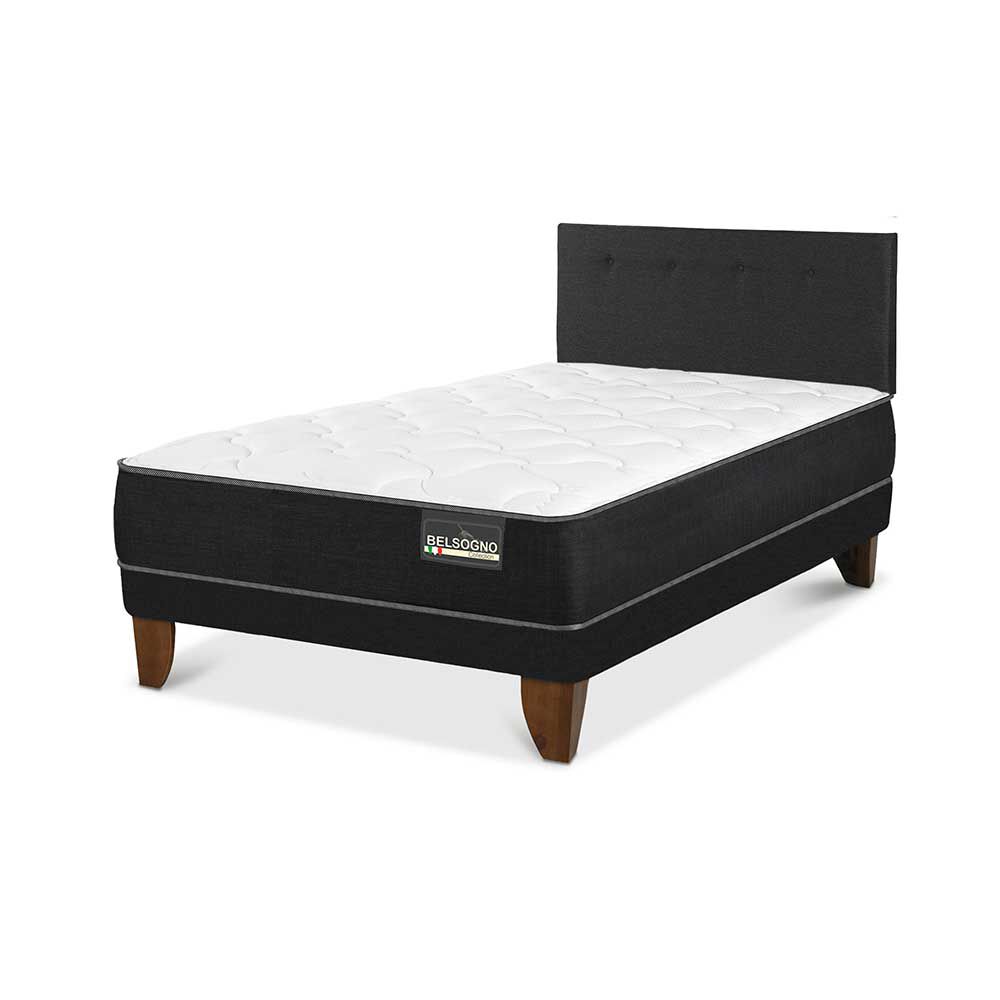 Cama Europea Belsogno 2 Plazas Plus + Respaldo Black