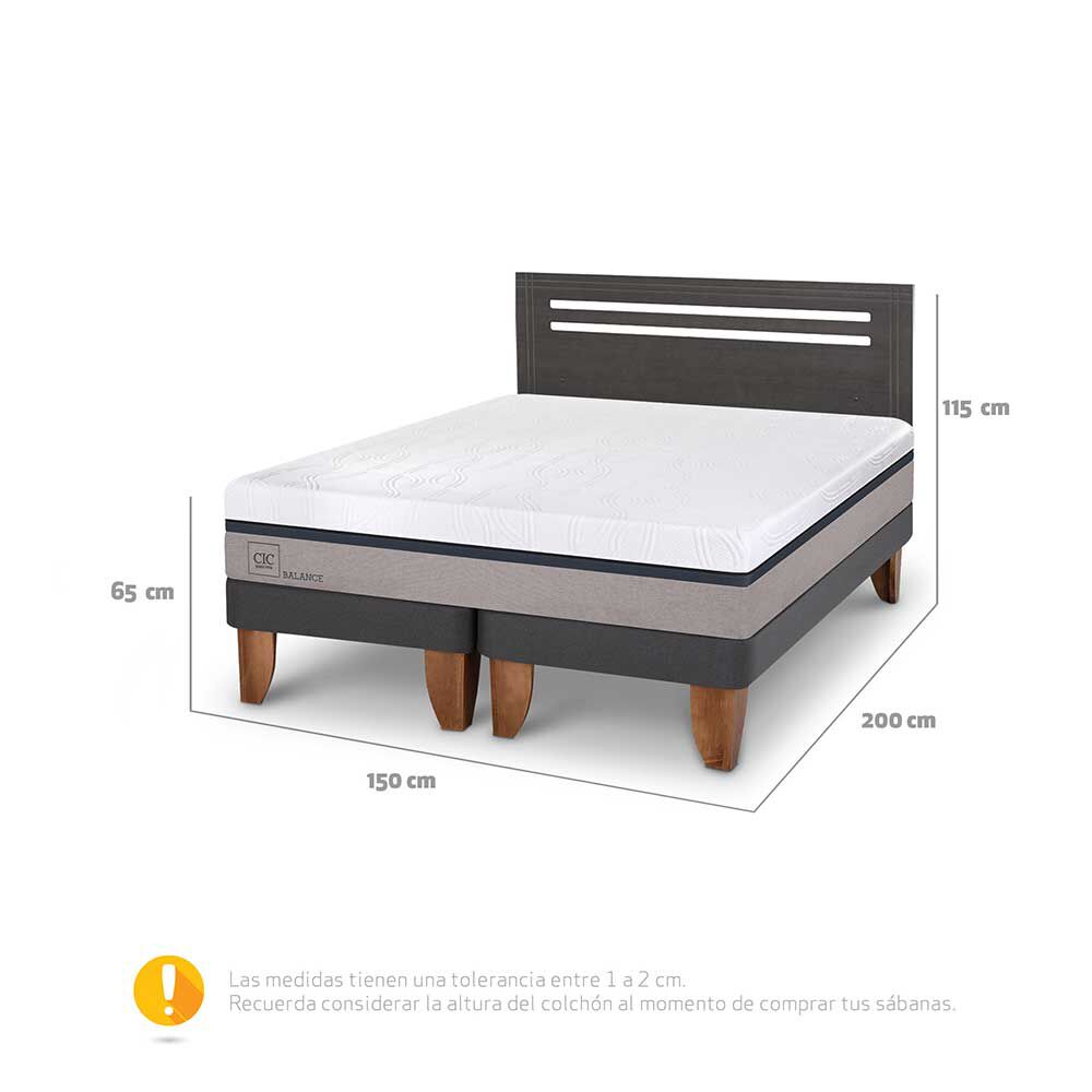 Cama Europea CIC Base Dividida 2 Plazas Balance + Respaldo Munich