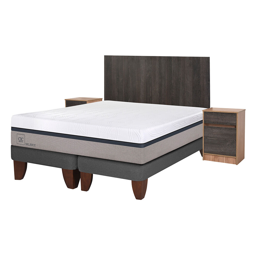 Cama Europea CIC Base Dividida 2 Plazas Balance + Respaldo + 2 Veladores