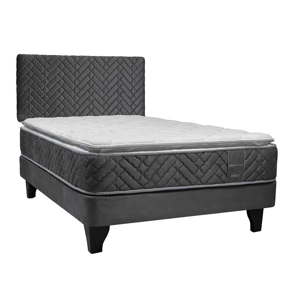 Cama Europea Celta 1,5 Plazas Carbono + Respaldo Acolchado