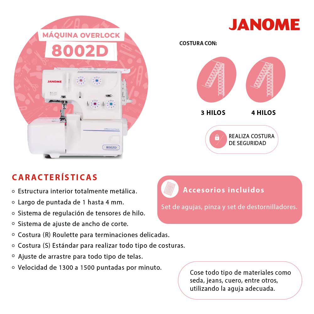 Combo Máquina de Coser Janome 1050DC + Overlock 8002D