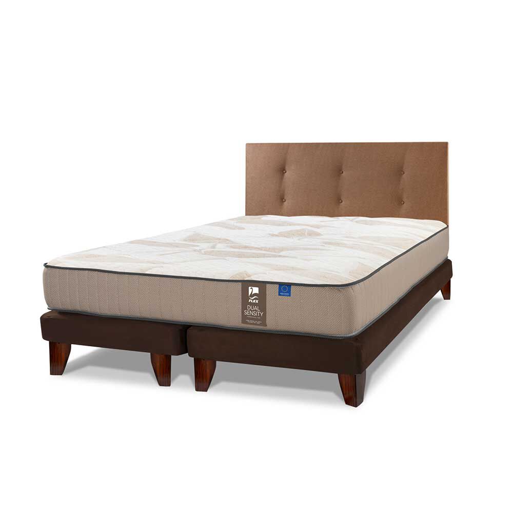 Cama Europea Flex 2 Plazas Dual Sensity + Respaldo Royal Café