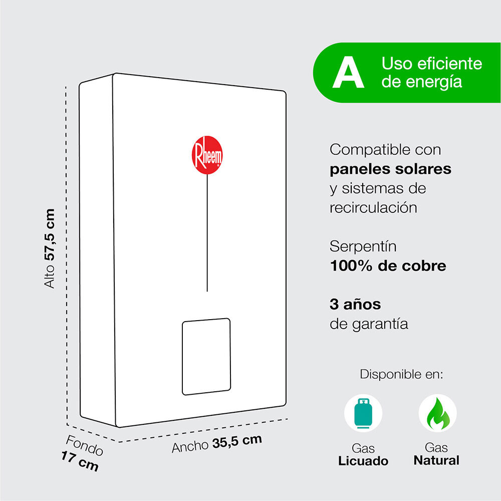 Calefont Digital Rheem Prestige 16 lts. Gas Natural