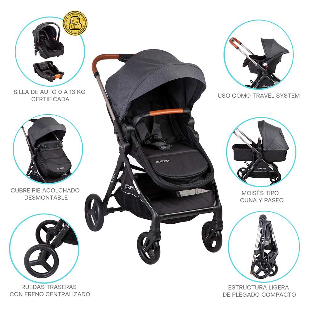 Coche Travel System con Silla y Base de Auto Bebesit