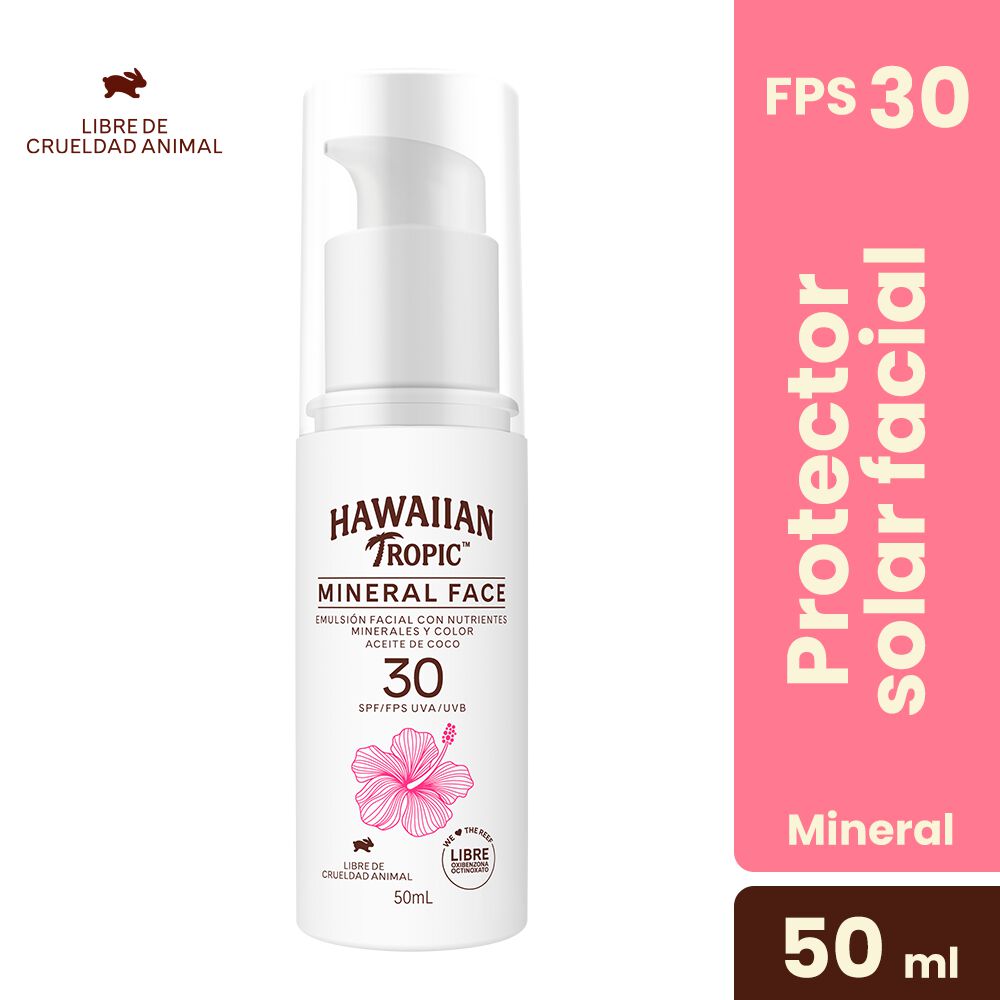 Protector Solar Facial Mineral con Color, FPS 30, 50 Ml Hawaiian Tropic