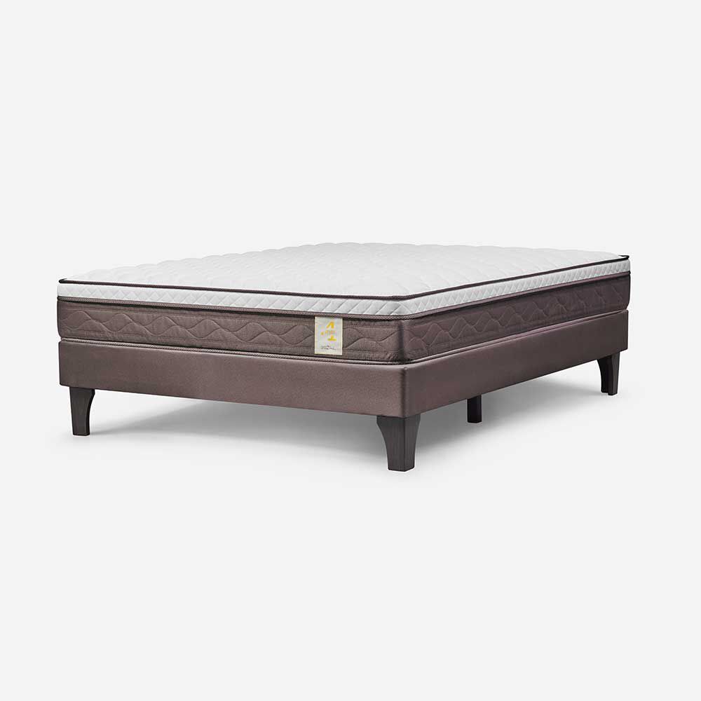 Combo Cama Europea Rosen 2 Plazas New Style 4 Plus + Respaldo + 2 Veladores Dreams 2 Plazas Treliza Gris + Calientacama Análogo Kioto CC2 2 Plazas