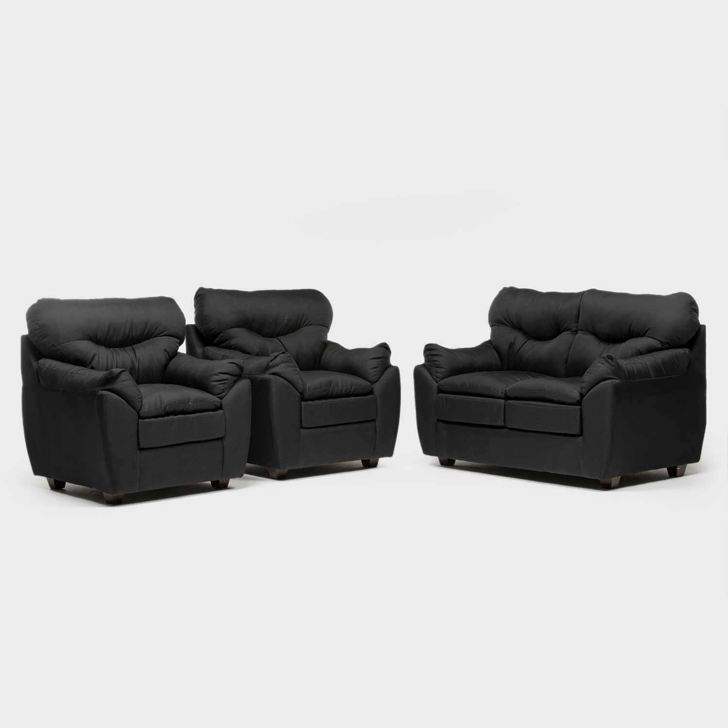 Juego de Living Almore Belén Sofá 2 Cuerpos + Dos Sillones 1 Cuerpo Negro